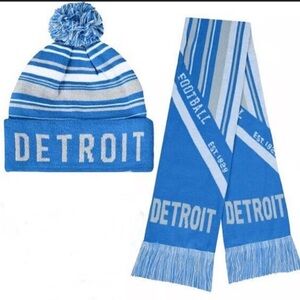 Detroit Football Vintage Style Knit Classic Skull Beanie Cap Hat w/ Scarf